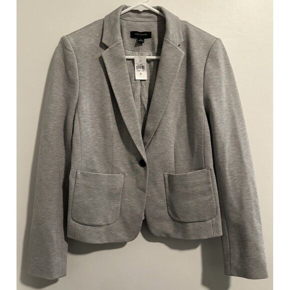 Ann Taylor Gray Heather Blazer Button Rayon Work 6 S Business Preppy Chic Career - Picture 1 of 7